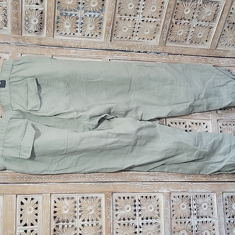 H by Halston Green 100% Linen Joggers L - Picture 7 of 10